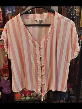 Studio 1940 Pink & White Striped Tie-Front Blouse